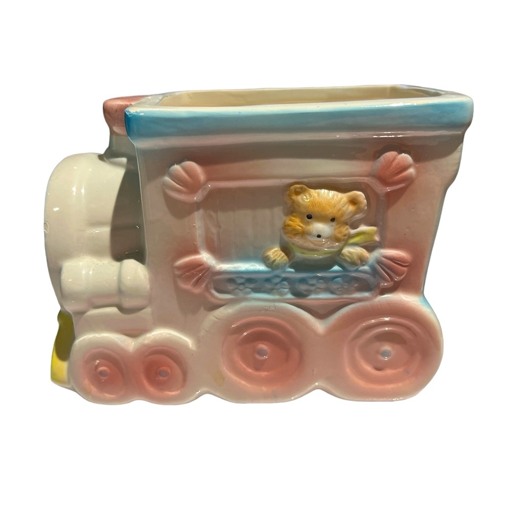 Vintage 1970s Ceramic Train Baby Planter, Gift for baby, Retro pottery planter